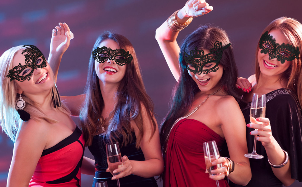 Fowecelt Masquerade Mask Black Lace 5pcs Masquerade Mask for Women, Black Lace Mask, Lady Girl