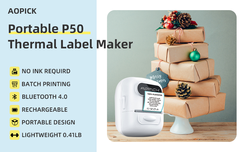 AOPICK LabelMakerMachine P50 Sticker Machine with 1 Roll Label Tapes