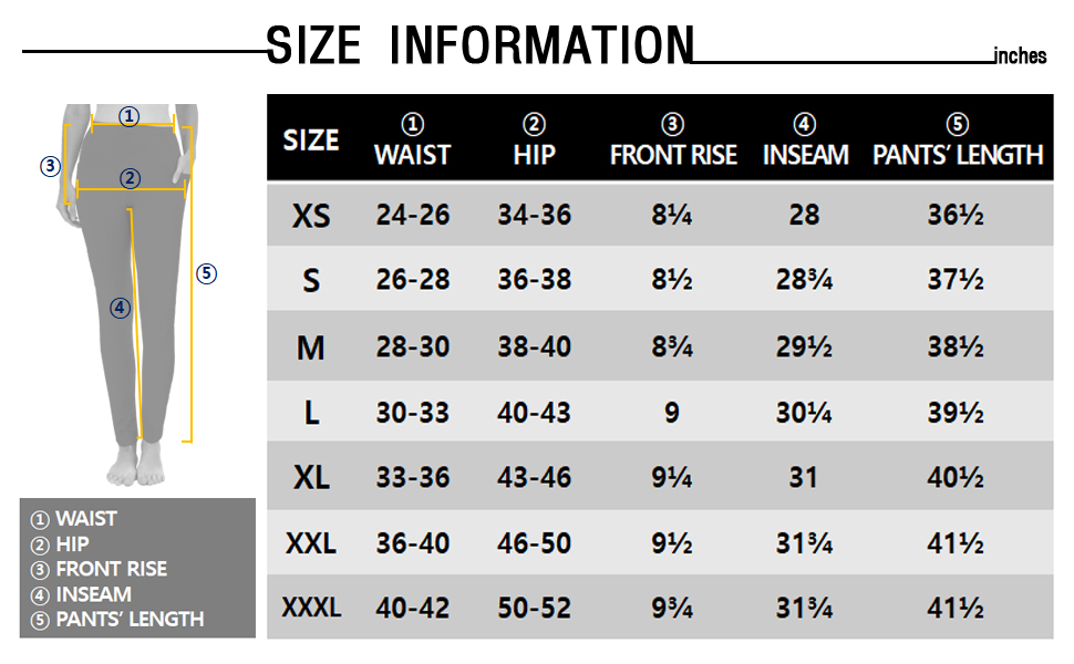 Side Pockets Long Leggings Pants Size Information