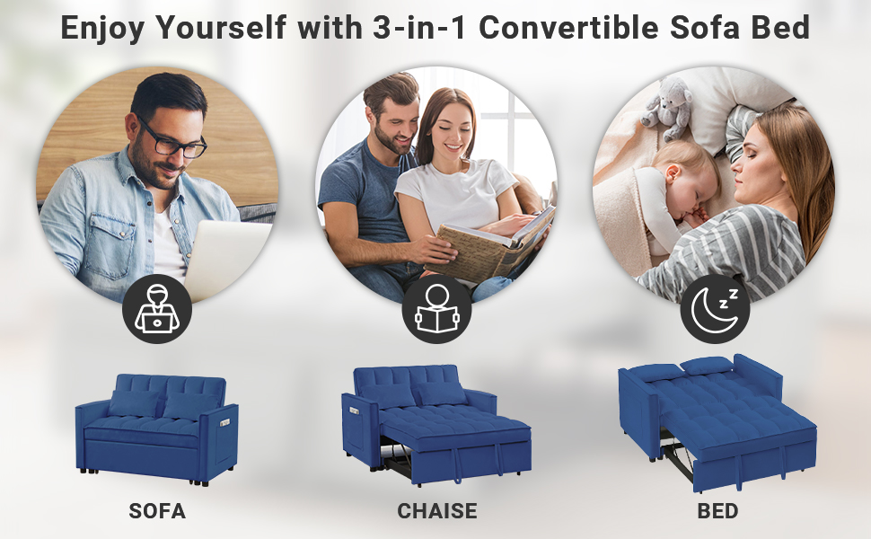 Skepphlay 3 in 1 Convertible Sofa Bed, Loveseat Sleeper
