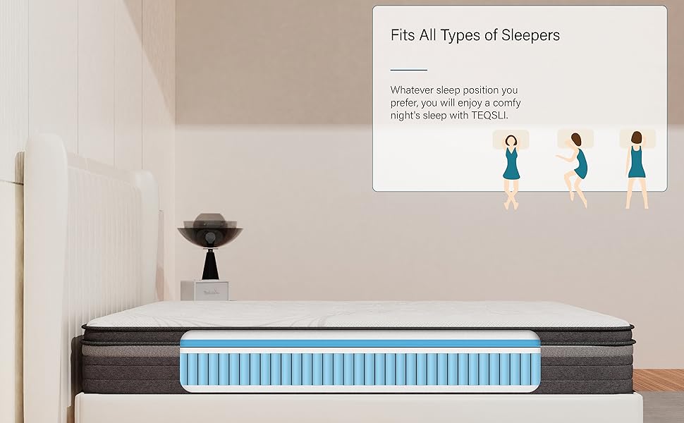 TeQsli Full Mattress 12 Inch, Gel Memory Foam and Pocket Spring Hybrid