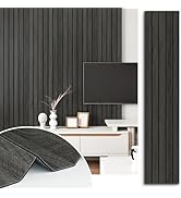 STICKEEP Self Adhesive Wood Slat Wall Paneling Grey/Black 3D Wood Panels for Wall Decor Soundproo...