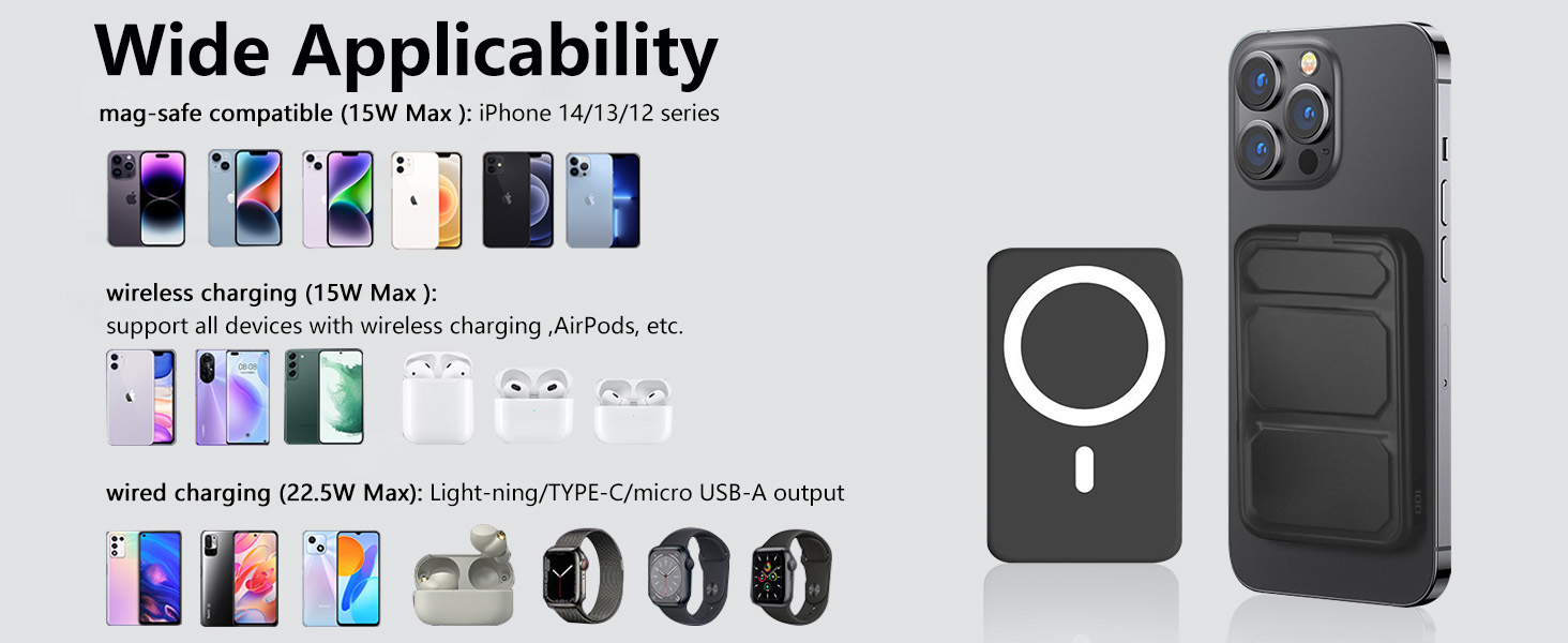 LUCKYDUO Wireless Portable Charger, 10000mAh MagSafe Power Bank, Foldable External