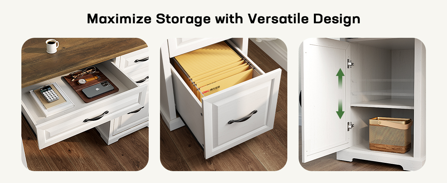 Marsail 60″ Farmhouse Home Office Desk with Storage Cabinet