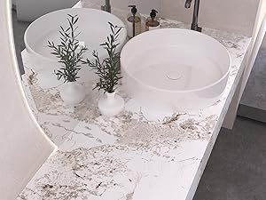 VaryPaper White Brown Marble Effect Peel and Stick Wallpaper 40cmx200cm Marble Sticky Back Plastic Roll Contact Paper for Kitchen Countertops Washable Kitchen Wallpaper Marble Vinyl Wrap for Furniture 23 bathroom waterproof wallpaper