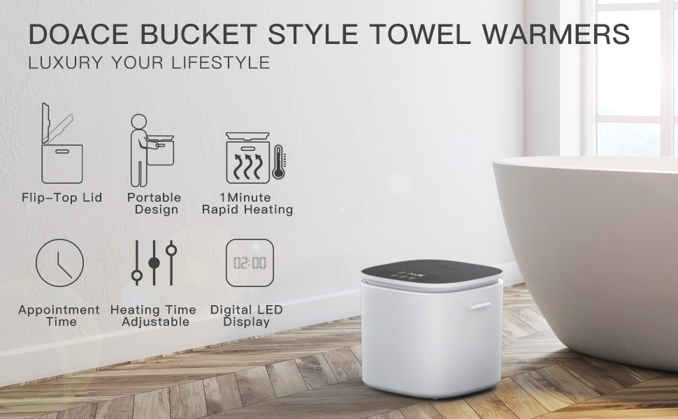 DOACE Towel Warmer Bucket, Small Towel Warmer with LED