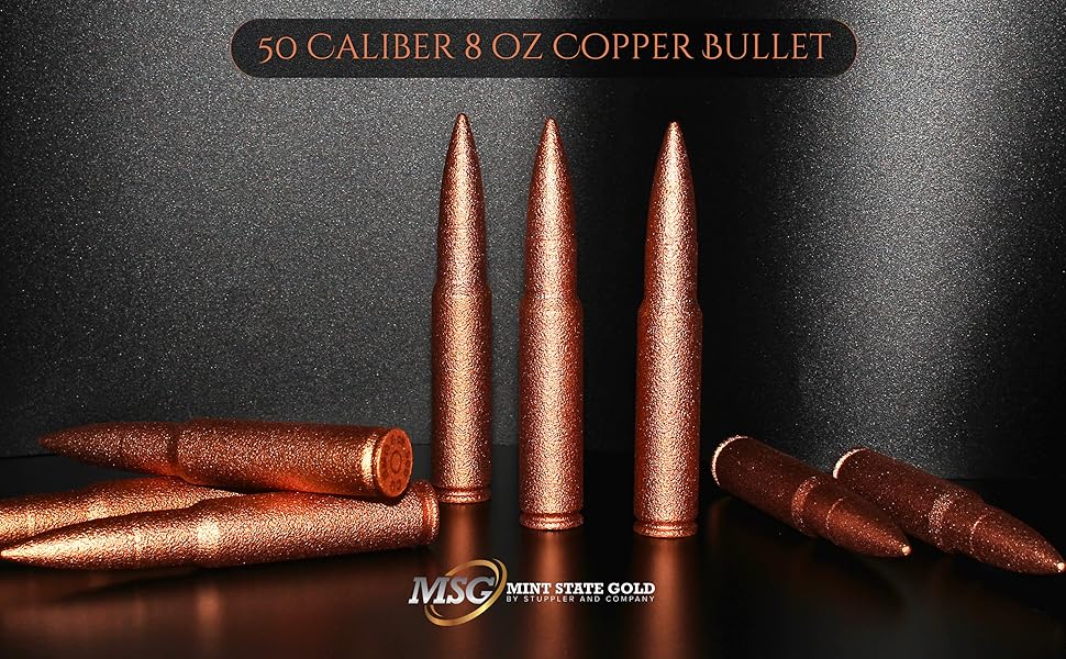 MINT STATE GOLD 50 Caliber 8 oz Copper Bullet Collectible