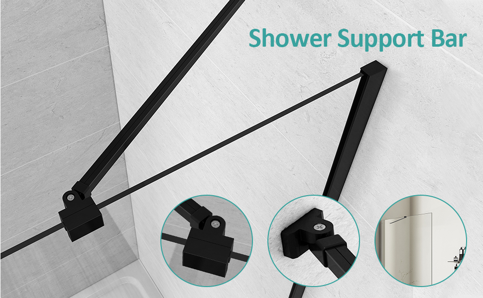 EMKE 500mm Bathroom Glass Black Support Bars for Glass Thickness 56mm