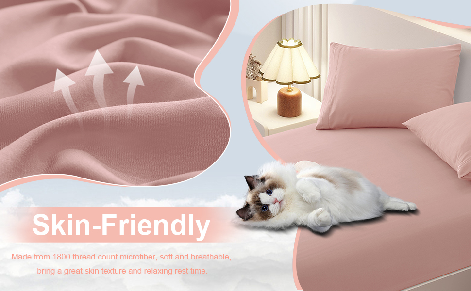 Full Fitted Sheet with 2 Pillowcase Soft Microfiber Sheet Set 16" Deep Pocket Bed Sheets, Wrinkle Free and Easy Care Bottom Sheet for Full Size Bed, Pink 7 fitted sheet and pillowcase