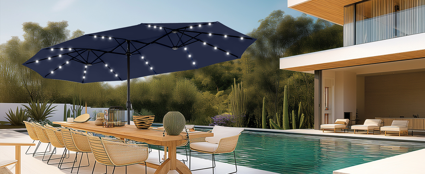 13ft patio umbrella with solar lights