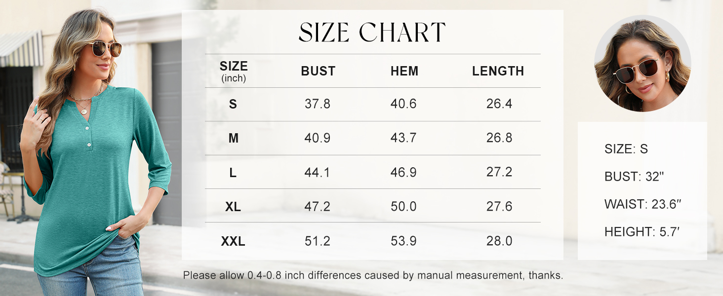 Women's 3/4 Sleeve Tops Casual T Shirts 