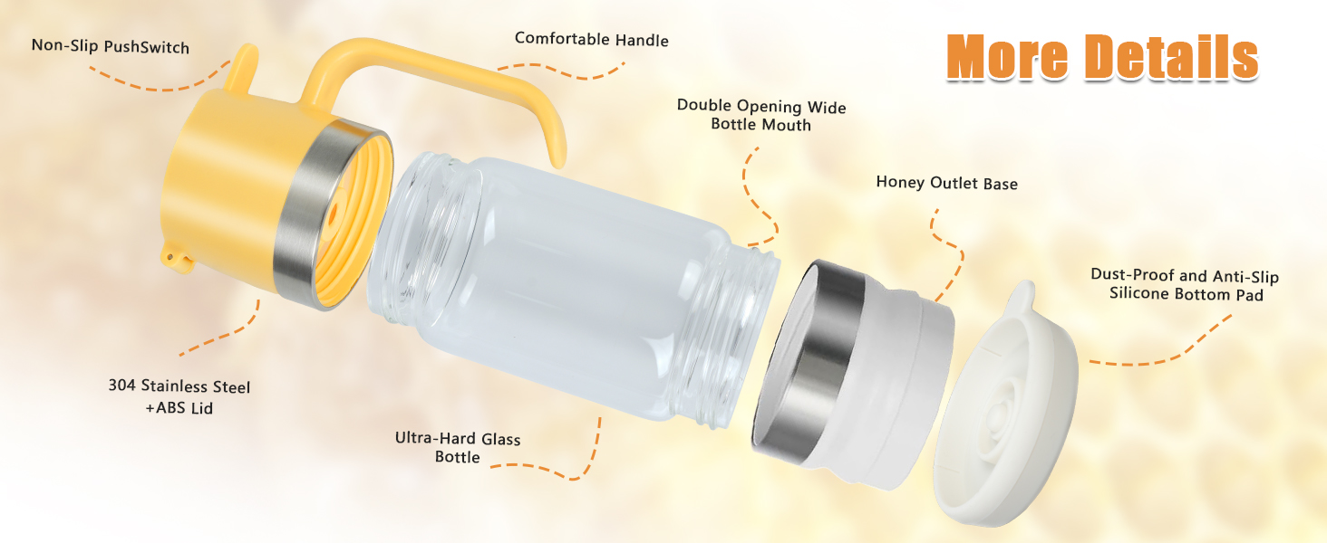 Glass Honey Jar pot, Syrup Dispenser, Honey Dispenser for Honey and Syrup, Honey Container