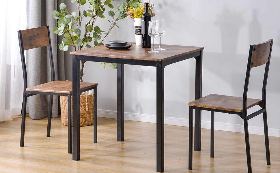 HOOSENG 3 Piece Dining Table Set, Industrial Dining Table and 2 Chairs