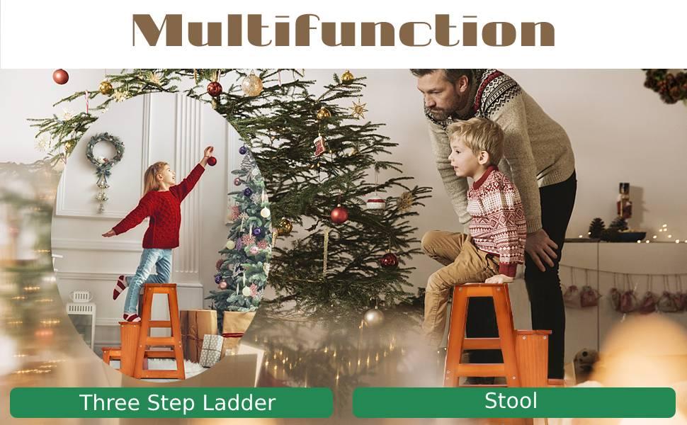 3 Tier Folding Step Stool 3-in-1 Portable Wood Stepladder Display Flower Shelf 13 W