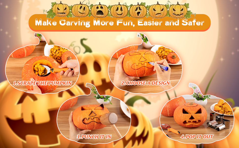 Pumpkin Carving Kit Halloween, WANNTS Safe and Easy Pumpkin Carving Set for Kids, DIY Stainless Steel Pumpkin Carving Tools for Halloween Decoration Jack-O-Lanterns, Gift for Halloween(24 Pieces) 11 pumpkin carving kit, carving tools, carving knife set