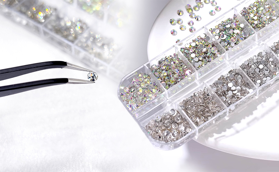 1500pcs shiny nail rhinestones with dotting pen and tweezer