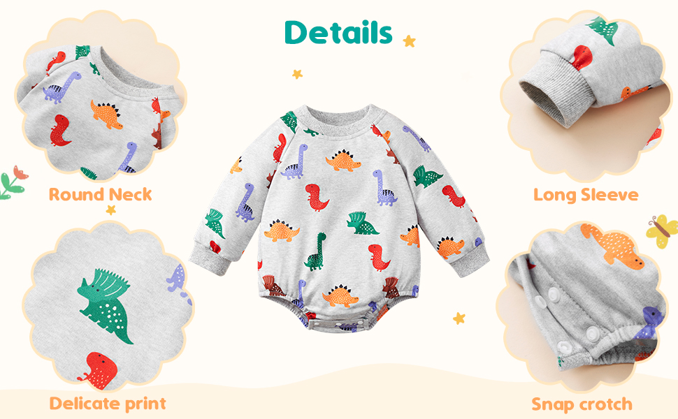 New child Boy Woman Outfits Child Lengthy Sleeve Dinosaur Romper Outsized Sweatshirt Toddler Fall Garments 0-18M 13 3