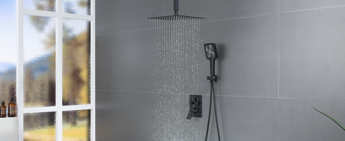 Bathtub Shower Faucet Set with Pressure Balance Valve, 12" Ceiling