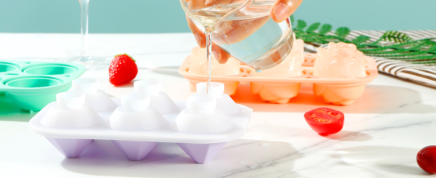 LUSHYUM Large Ice Cube Molds, 3D Silicone 2" Ice Tray 4