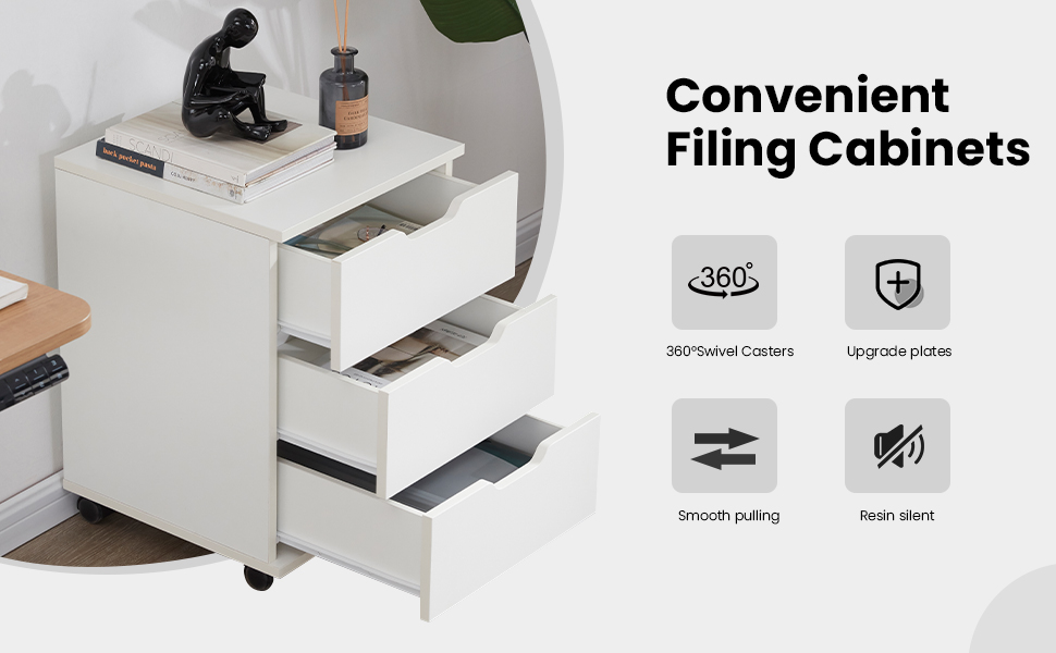 Farini Filing 3 Drawers File with Wheels, Rolling