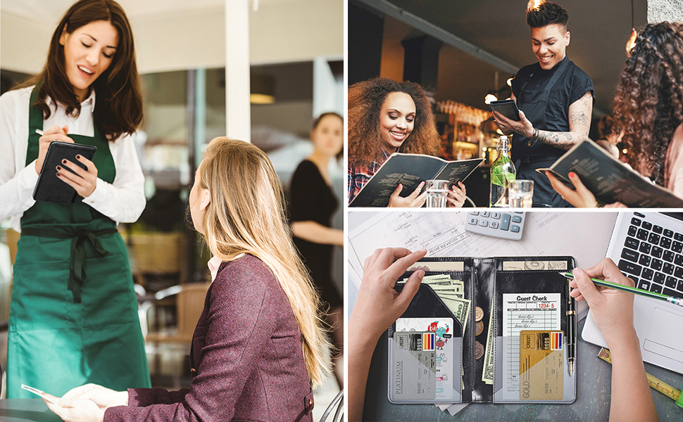 EcoVision Server Book for Waitress, Pu Leather Waiter Book with Zipper