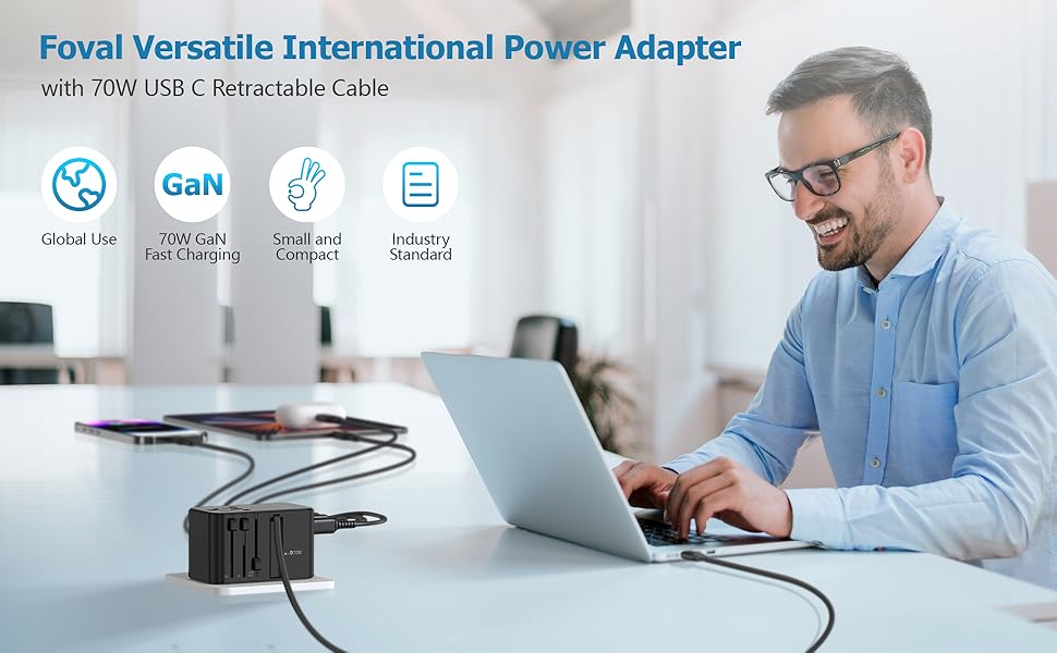FOVAL European Travel Plug Adapter, Universal Travel Adapter with Retractable US... 10 international power adapter