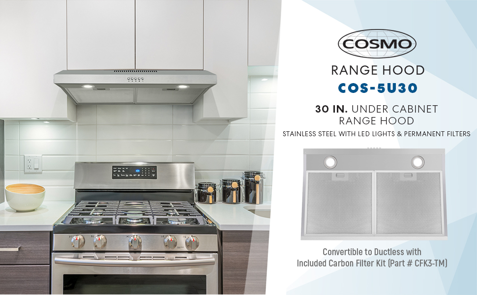 Cosmo 5U30 30 in. Under Range Hood with Ducted/Ductless