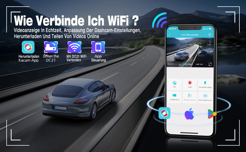 sarmert Dashcam Auto Vorne, 2K 1440P Dash Cam mit 32 GB SD Karte, WiFi&App, 150°Weitwinkel