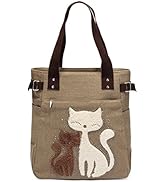 Women Canvas Handbag Kaukko Shoulder Bag Cat Big Tote Bag