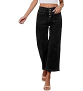 Omoone High Waisted Jeans for Women Straight Wide Leg Stretchy Loose Denim Pants with Pockets