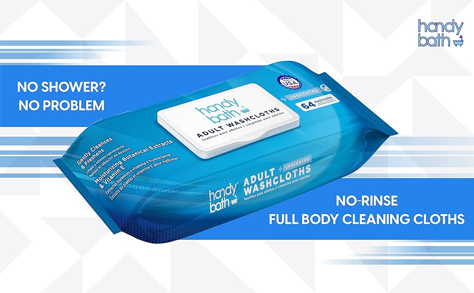 HandyBath unscented adult washcloths no rinse wipes full body cleaning cloths