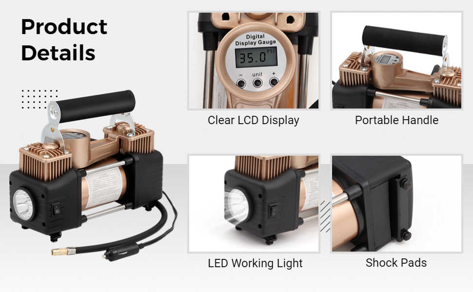 Car Tires Inflator Portable Air Compressor AutoOff, DC 12V