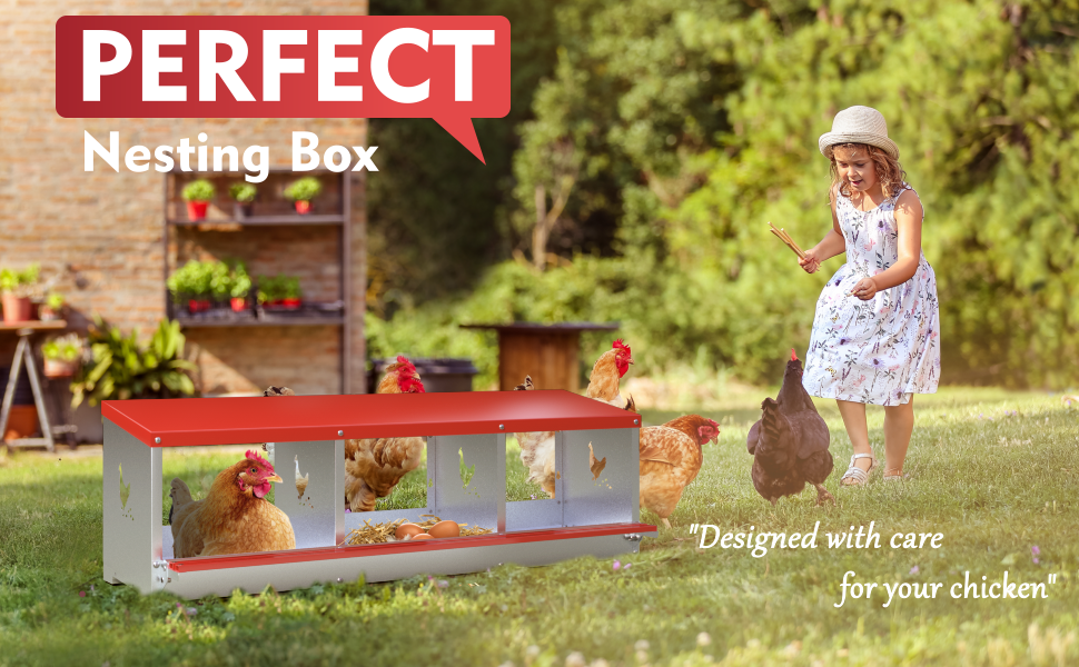 Kinchoix Chicken Nesting Boxes, 3 Compartment Metal Poultry