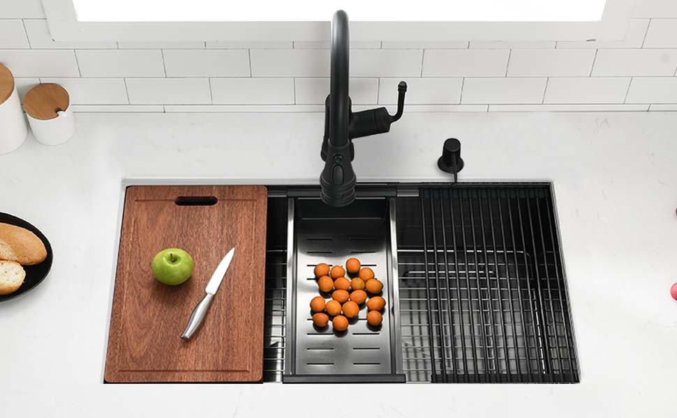 すちーゆーし 32 Black Undermount Kitchen Sink Workstation, Swift Horse 32