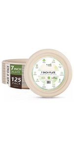 7 inch 125 pack plastic free disposable bagasse plates natural brown