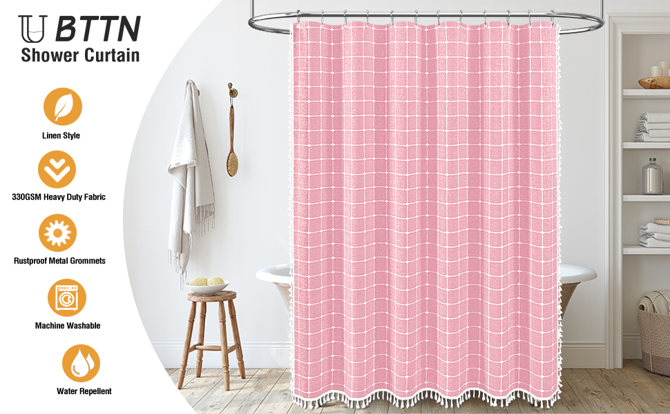 pink waterproof elegant linen shower curtain 