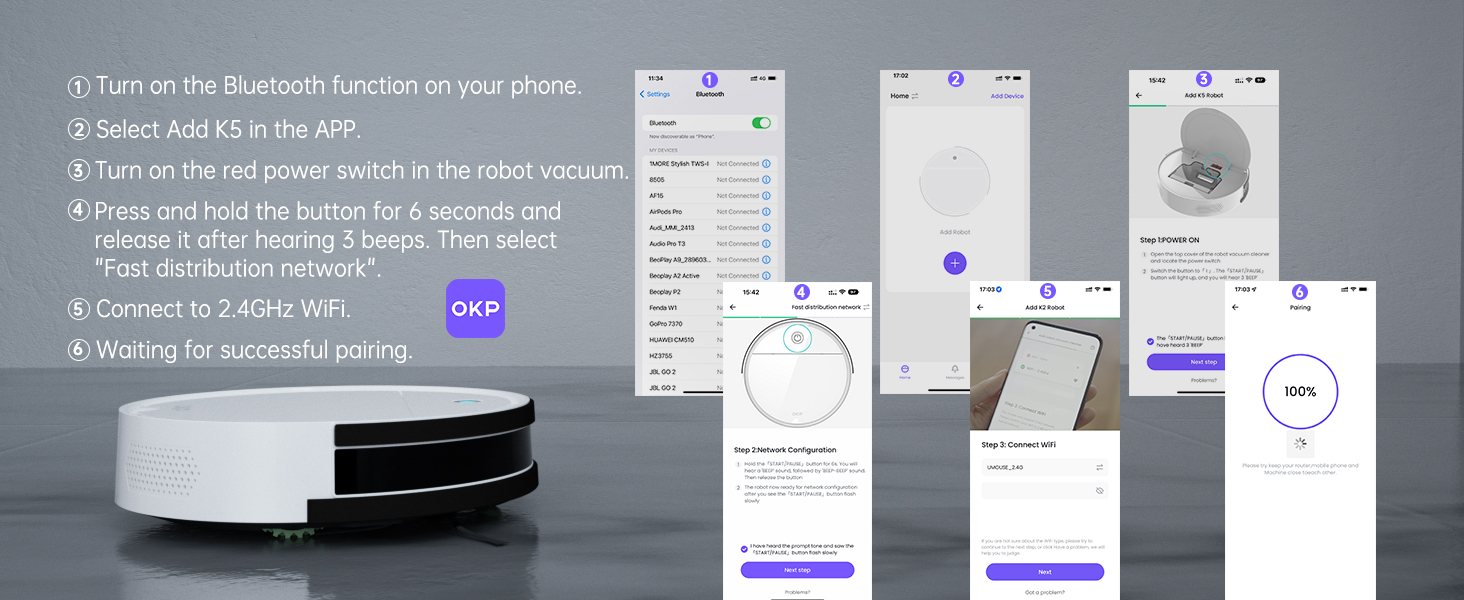 OKP K5 Robot Vacuums, WiFi/App/Alexa Robotic Vacuum Cleaner with