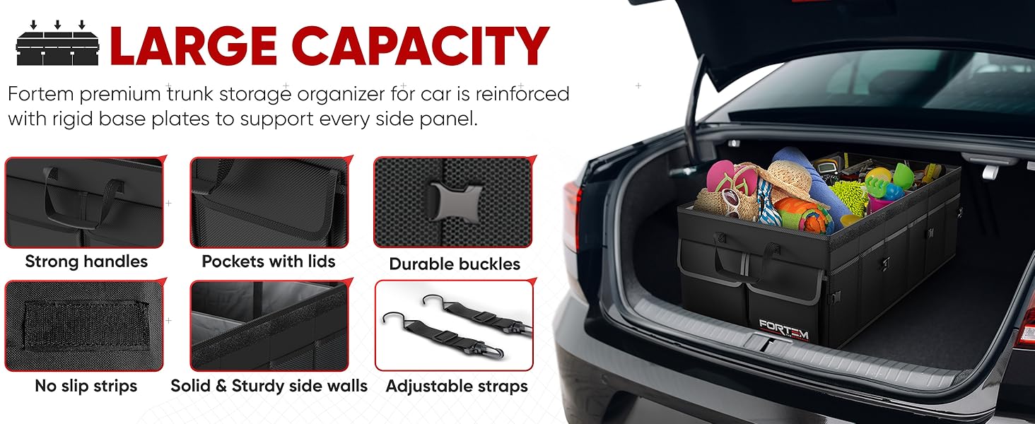 FORTEM Car Trunk Organizer with Cooler, Car Storage Organizer, Collapsible Multi