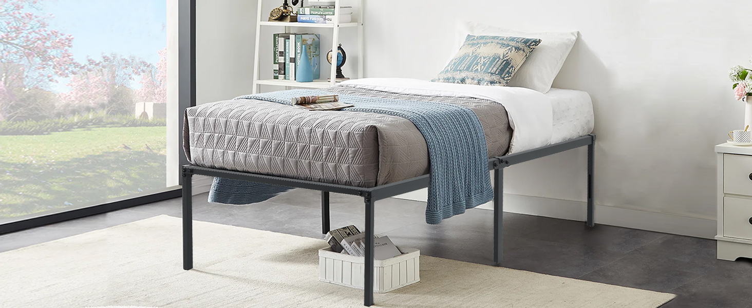 MKDLUFEI 18 Inch High Twin Bed Frames No Box Spring Needed