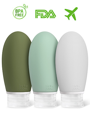 3 pcs 100ml silicone travel bottles for toiletries, BPA free and TSA approved
