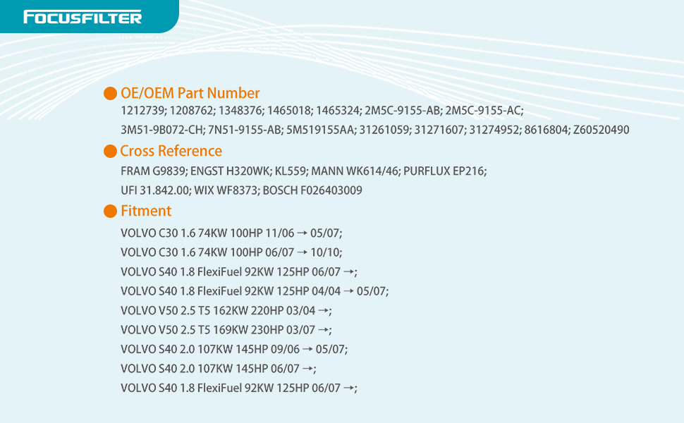 Fuel Filter Replace Mann WK 614/46 Compatible with Ford