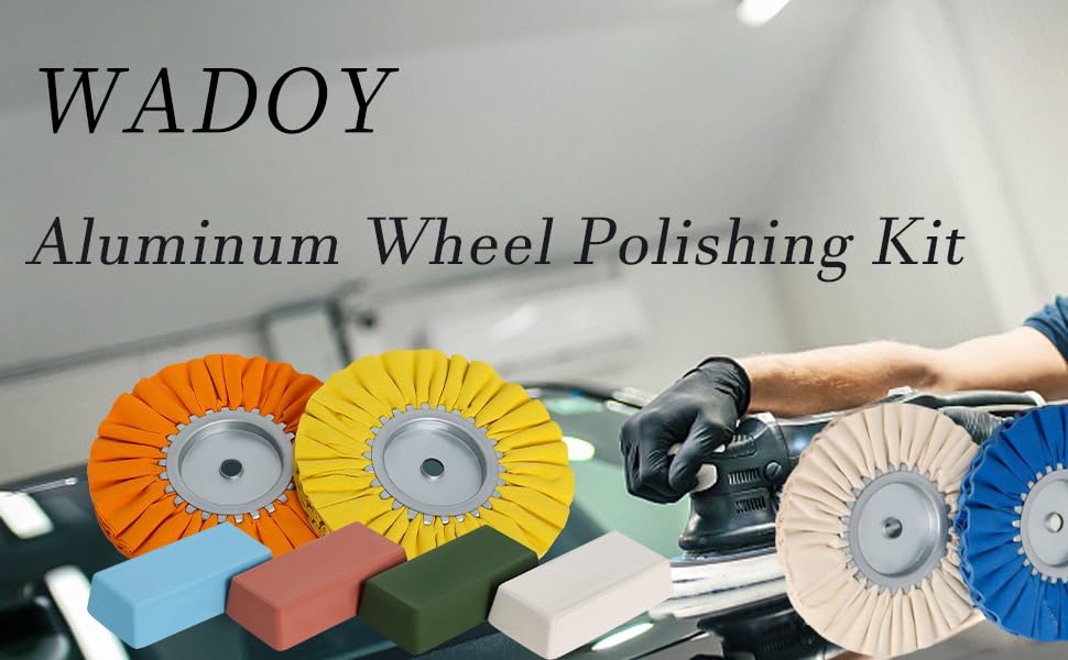 Wadoy 8'' Airway Buffing Wheel Kit, 9 Pcs Aluminum Wheel Polishing Kit