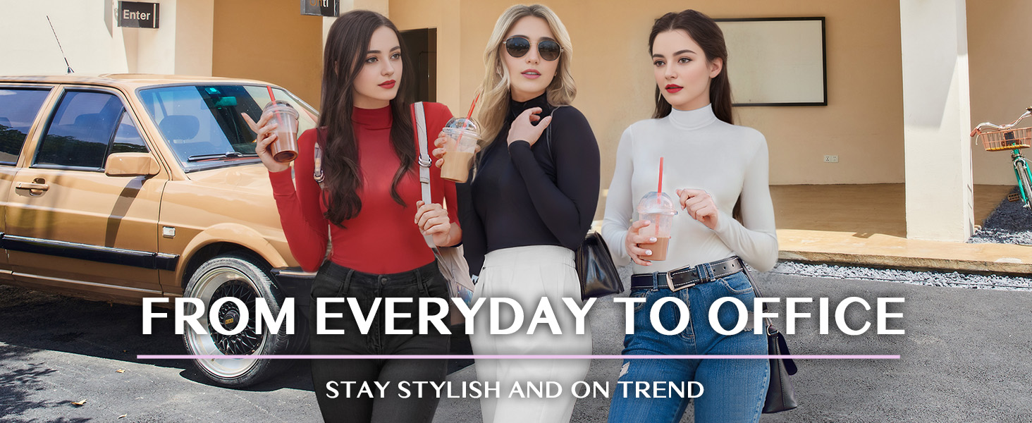 YOGINGO Women's Long Sleeve Mock Turtle Neck Bodysuits