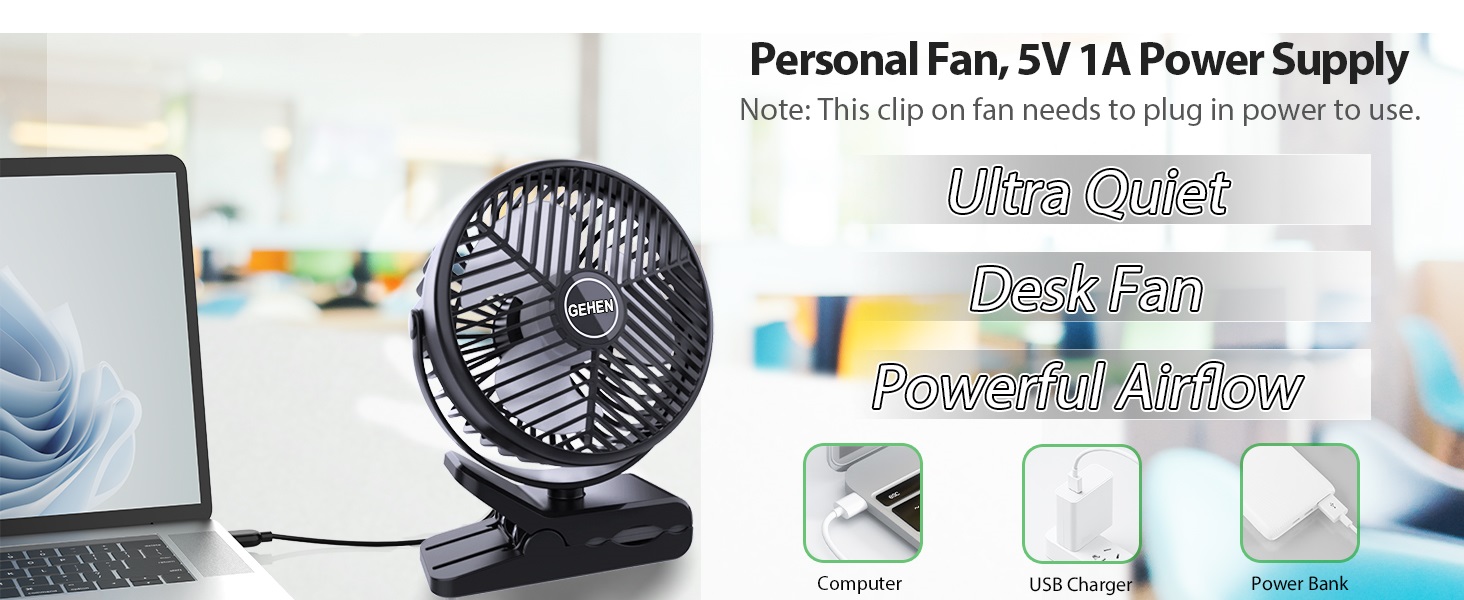 The clip fan can be used while charging. It is convenient for desktops, office.