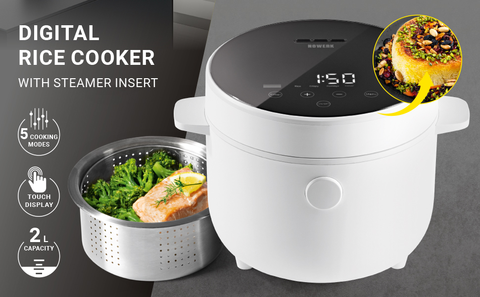 N8WERK Digital Rice Cooker 2 litres capacity 5 programmes, touch
