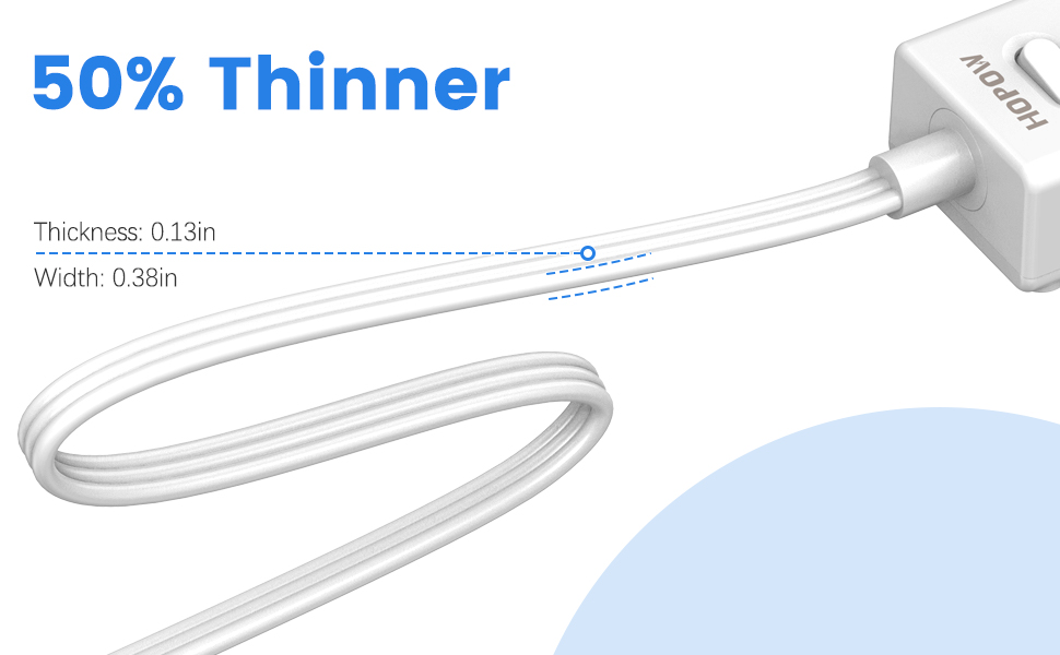 HOPOW Flat Plug Power Strip, 6 Ft Ultra Thin Flat Extension