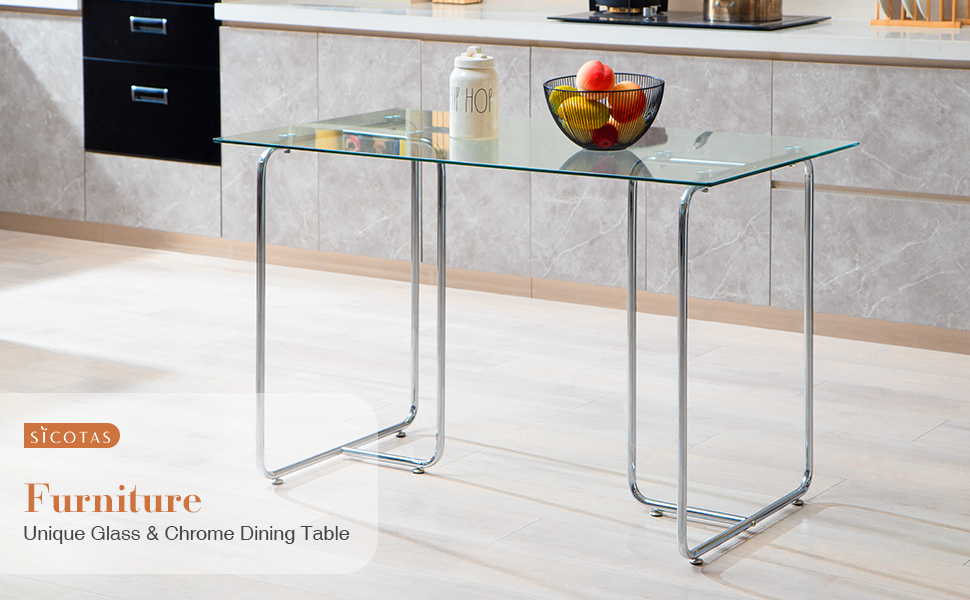SICOTAS Glass Dining Table Rectangle Dining Room Table