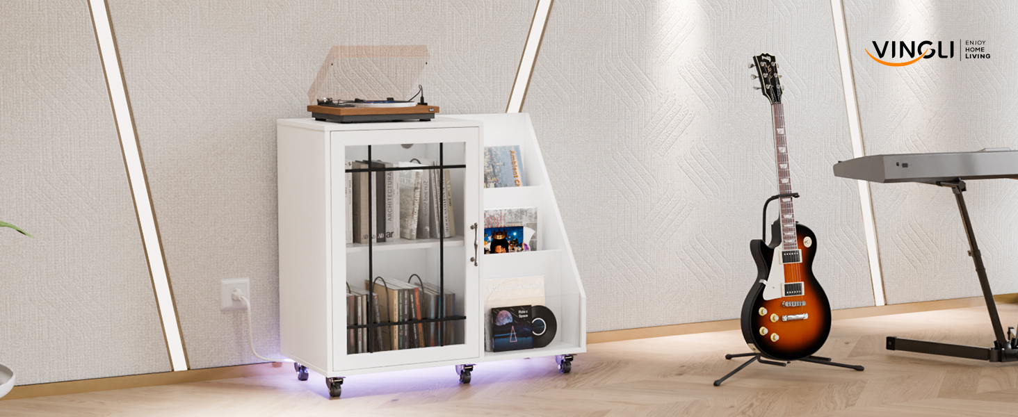 VINGLI Large Record Player Stand with Display Area