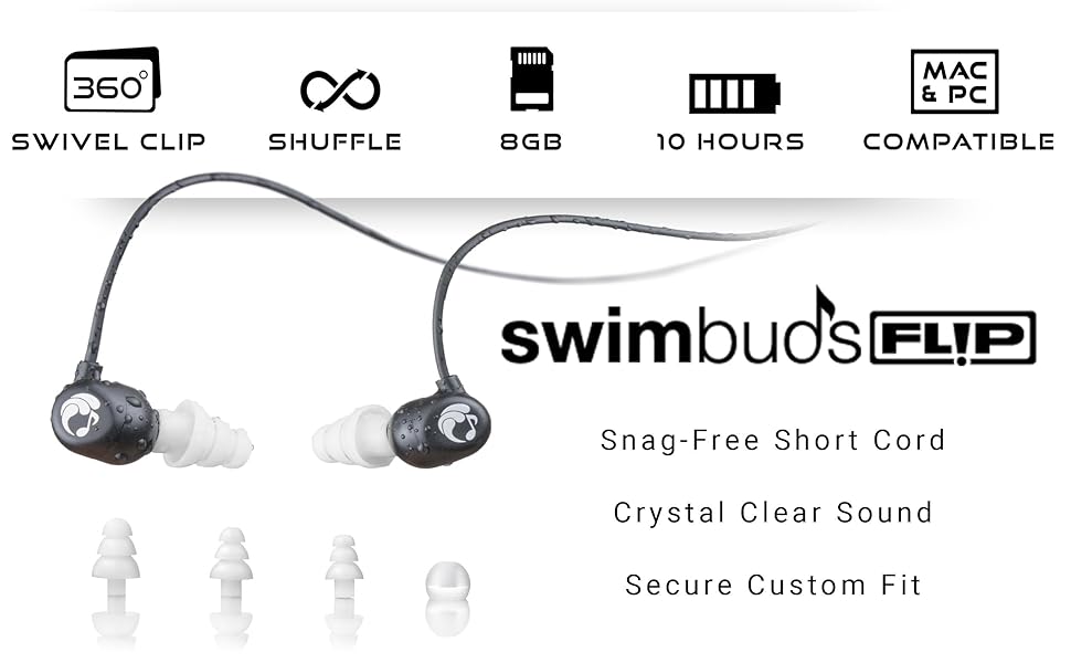 Underwater Audio SYRYN 2 Waterproof mp3 Player with Swimbuds Flip Waterproof earbuds