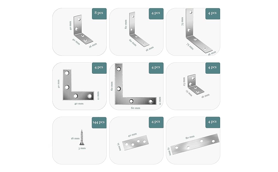 VIXEL Mending Plates Assortment Kit Right Angle Corner Braces Straight